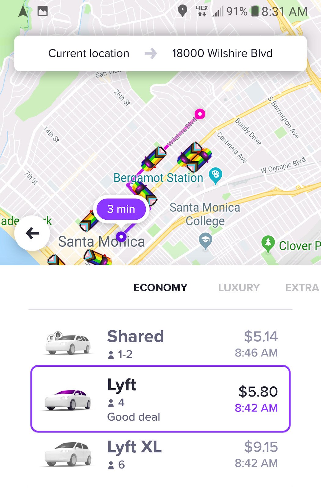 Lyft Minimum Fare Screenshot